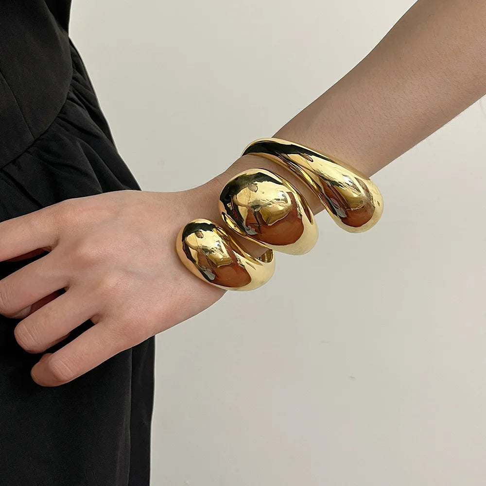 Chunky Gold Bangle Statement Big Wide Gold Bangle African Trendy No Fade Wrist Forever No Rust Bijoux