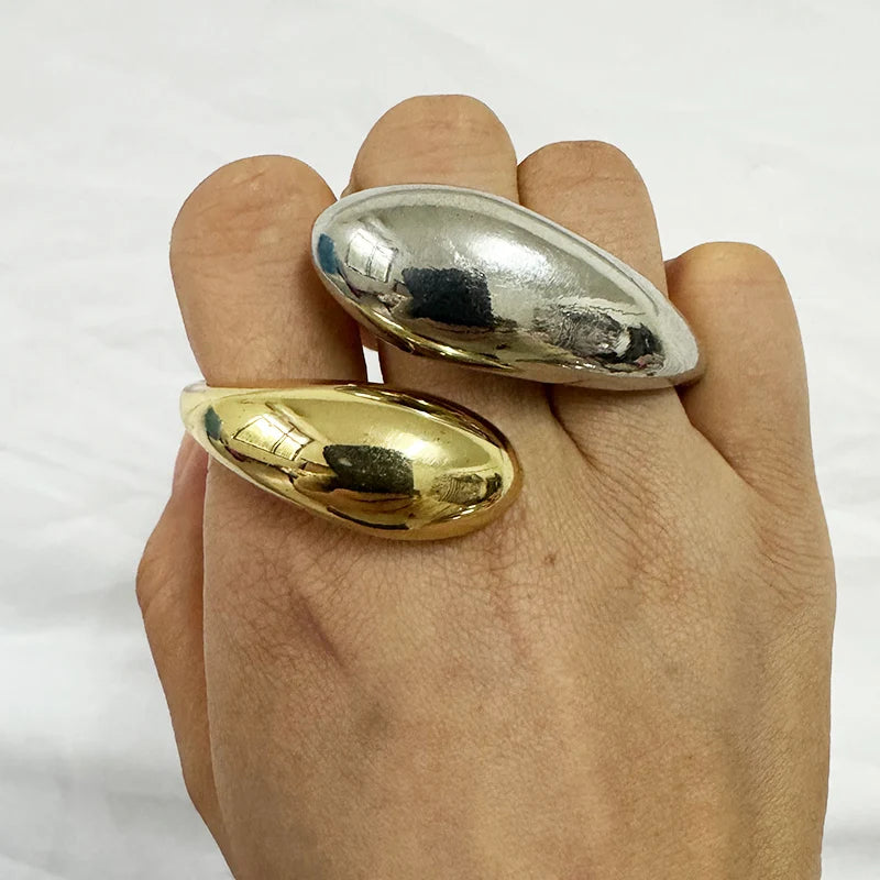 2024 New Arrival Fashion Cheap Wholesale Chunky Retro Bracelet Wide Cuff Smooth Stripes  Water Drop Silver Round Women Bangle