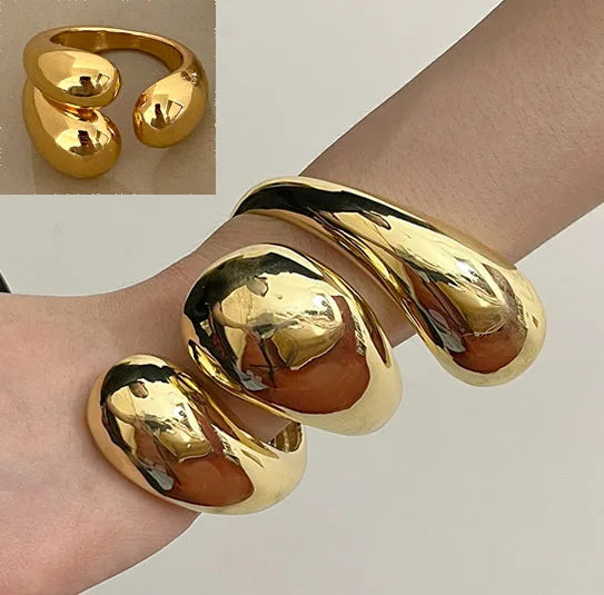 Chunky Gold Bangle Statement Big Wide Gold Bangle African Trendy No Fade Wrist Forever No Rust Bijoux
