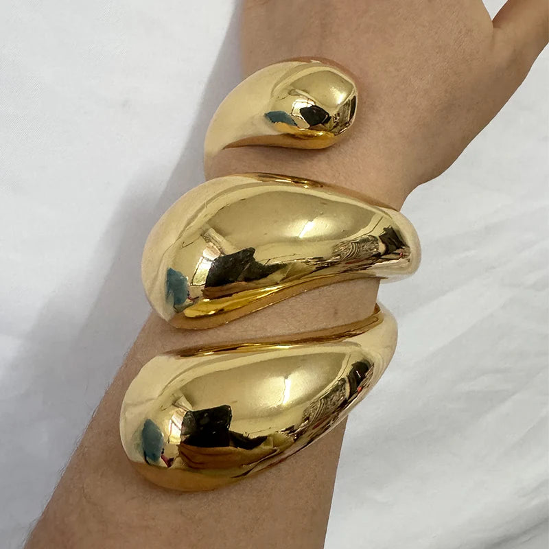 2024 New Arrival Fashion Cheap Wholesale Chunky Retro Bracelet Wide Cuff Smooth Stripes  Water Drop Silver Round Women Bangle