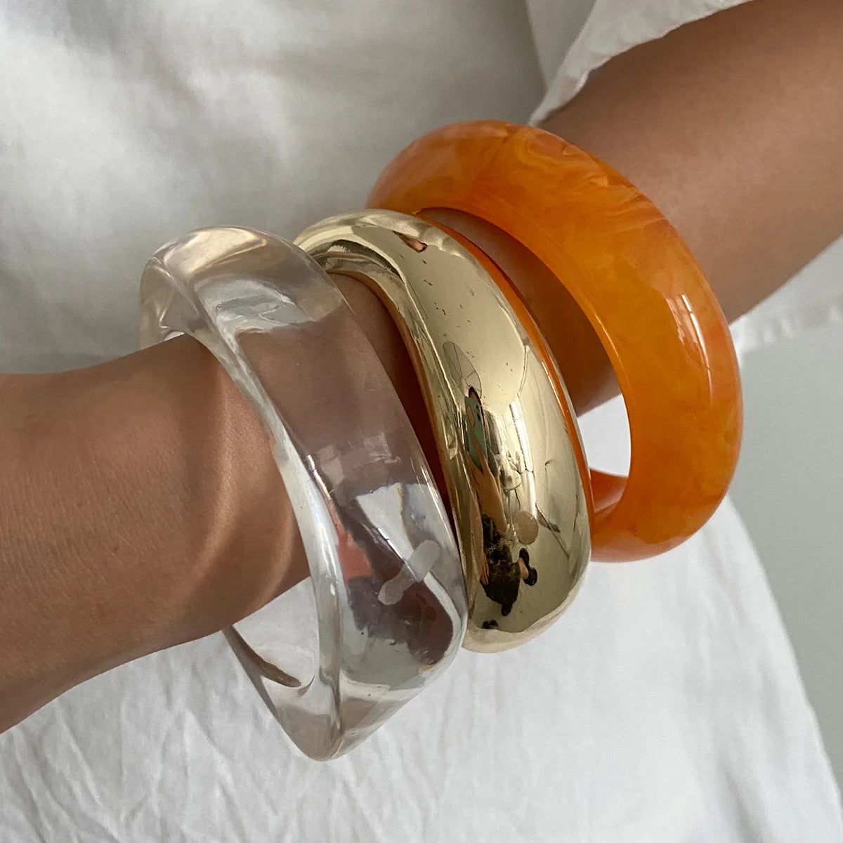 DIEZI Punk géométrique clair résine acrylique larges bracelets Vintage mode couleur argent métal Bracelet Bracelet pour femmes hommes bijoux