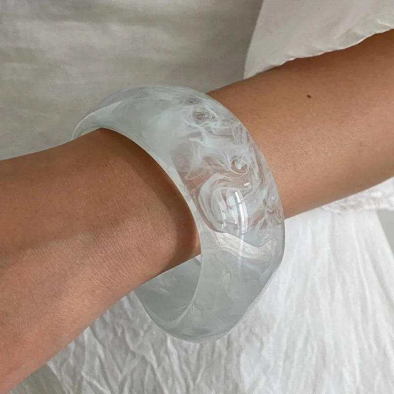 Bracelets en résine acrylique pour femmes, gelée bleu blanc, géométrique, carré, rond, large, bijoux à la mode