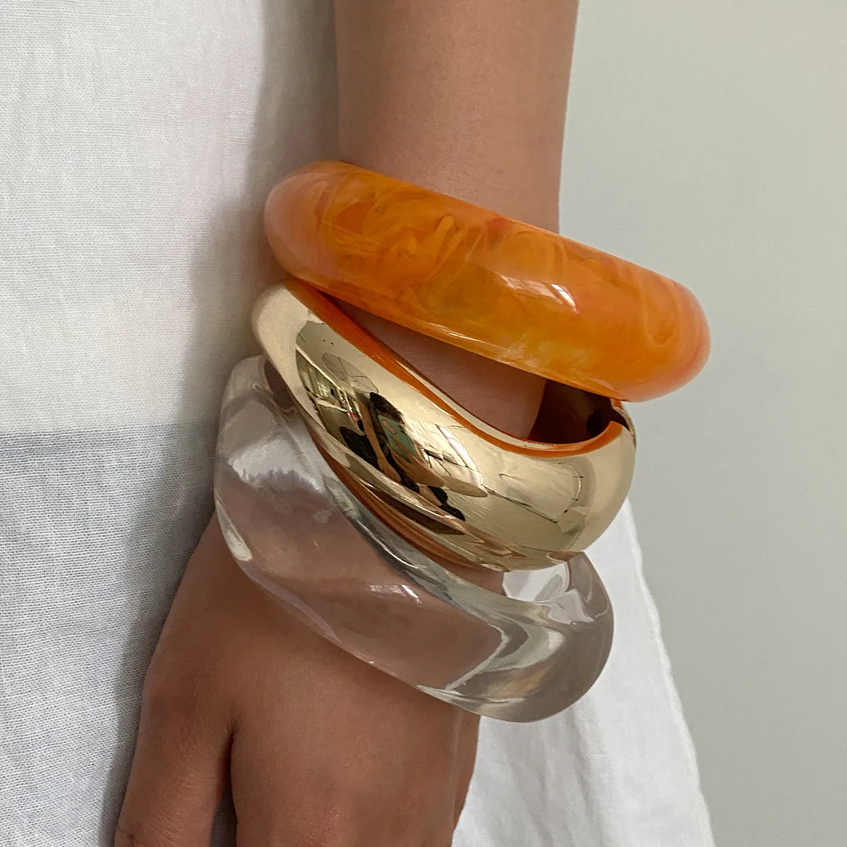 DIEZI Punk géométrique clair résine acrylique larges bracelets Vintage mode couleur argent métal Bracelet Bracelet pour femmes hommes bijoux