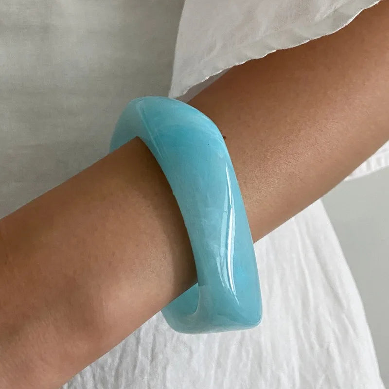 Bracelets en résine acrylique pour femmes, gelée bleu blanc, géométrique, carré, rond, large, bijoux à la mode