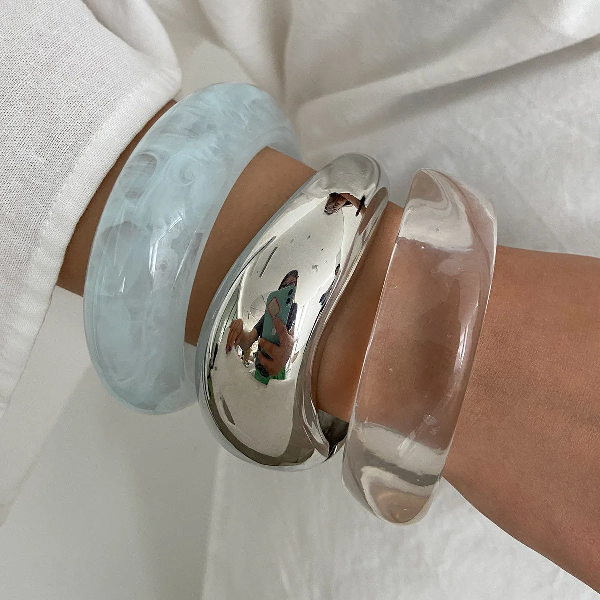 DIEZI Punk géométrique clair résine acrylique larges bracelets Vintage mode couleur argent métal Bracelet Bracelet pour femmes hommes bijoux