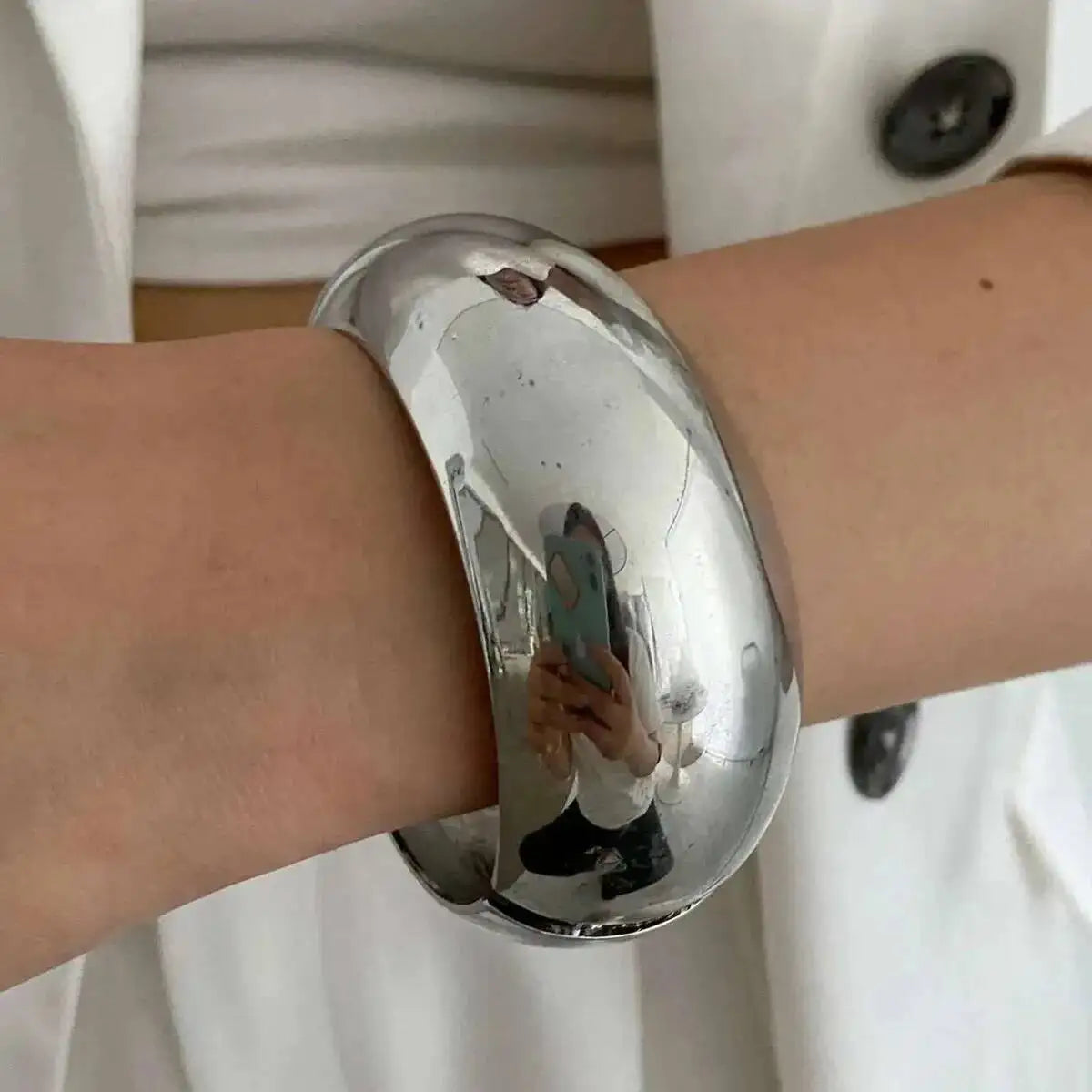 KunJoe – Bracelet large et épais en résine acrylique bleue pour femmes, Punk brillant, cercle géométrique, métal, ouvert, printemps, Y2k