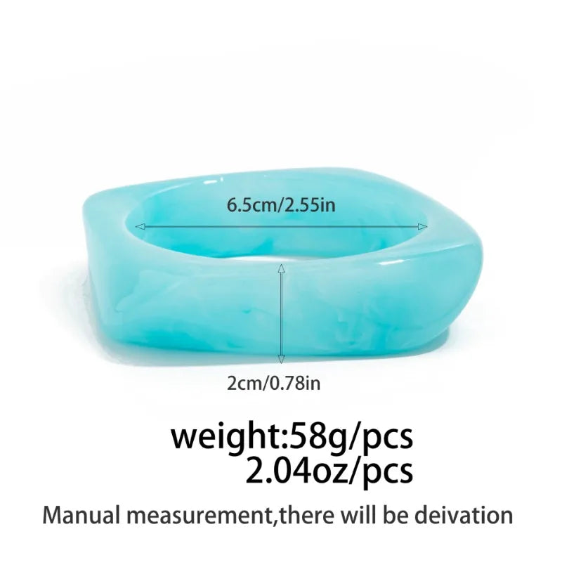 Bracelets en résine acrylique pour femmes, gelée bleu blanc, géométrique, carré, rond, large, bijoux à la mode